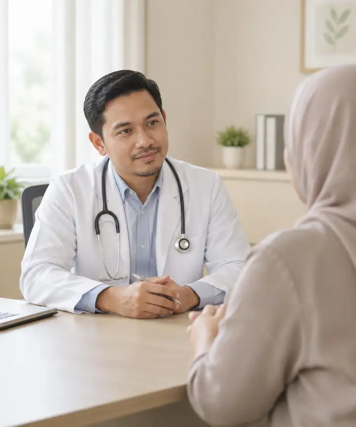 A doctor listening to a patient during a consultation